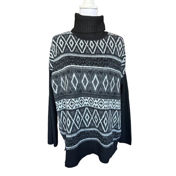 Jessica Simpson Sweater Sz M Black Gray Turtleneck Ribbed Long Sleeves NEW - Picture 1 of 12